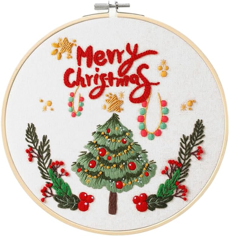 wtisan Christmas Embroidery Kits: 1 Pack Cross Stitch Kit for Beginners Adults, DIY Ornaments Craft Kit with All Tools & Instructions, Stamped Hand Embroidery Starter Kit for Holiday Crafts & Xmas Home Decor - Image 1